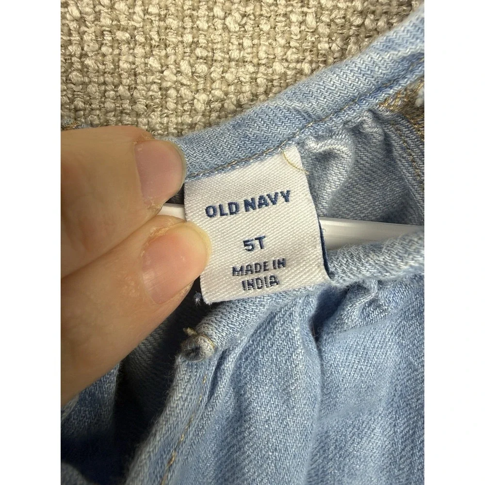Old Navy Girls Chambray Romper Embroidered Flutter Sleeve 5T Blue